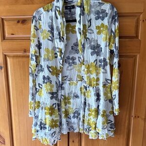 Comfy USA Floral Crinkle Top - Yellow, Gray, Black
